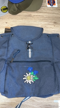Rucksack Vintage navy mit Stick Alpenblumen